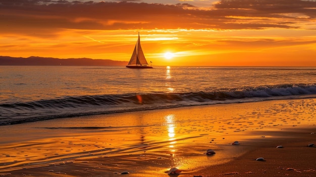 Il sole bacia l'oceano addio gettando una coperta d'oro sulla spiaggia