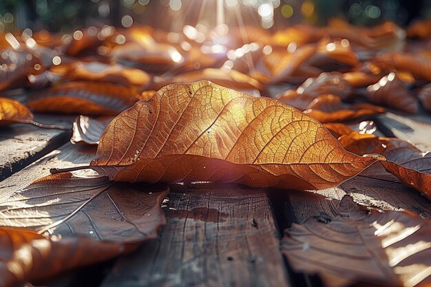 Il sole bacia le foglie secche al mattino la luce della natura il fascino dell'autunno