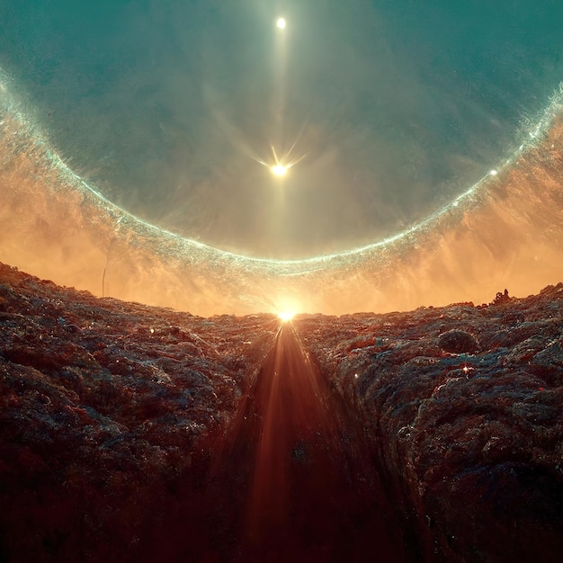 Il sole che osserva in su dal mondo dell'anello