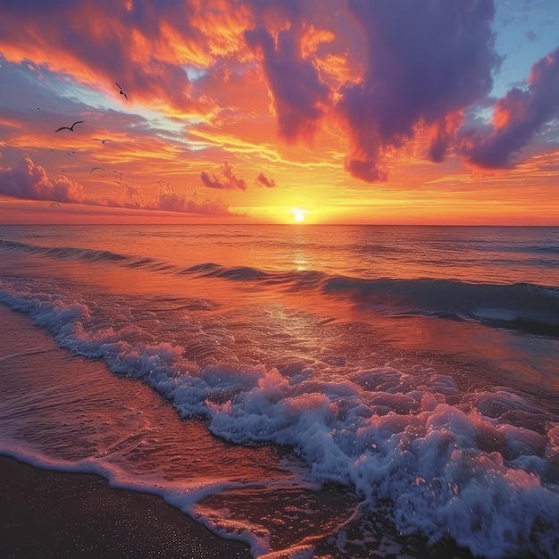 Il sole che tramonta getta un bagliore dorato sulla spiaggia