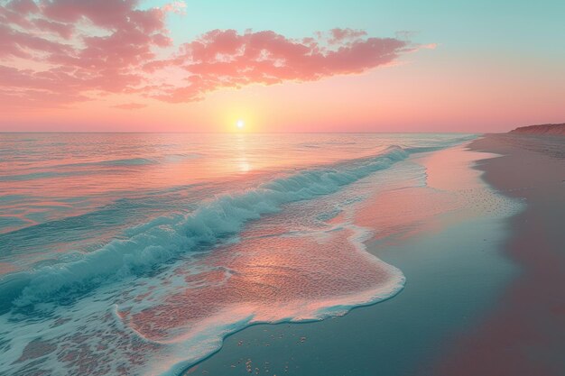 Il sole che tramonta sull'acqua sulla spiaggia