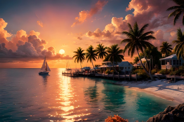 Il sole d'addio di un tramonto sulla spiaggia di Key West