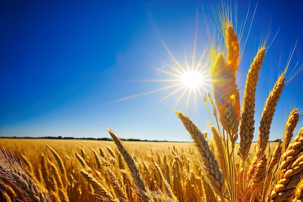 Il sole e un campo di grano in oro