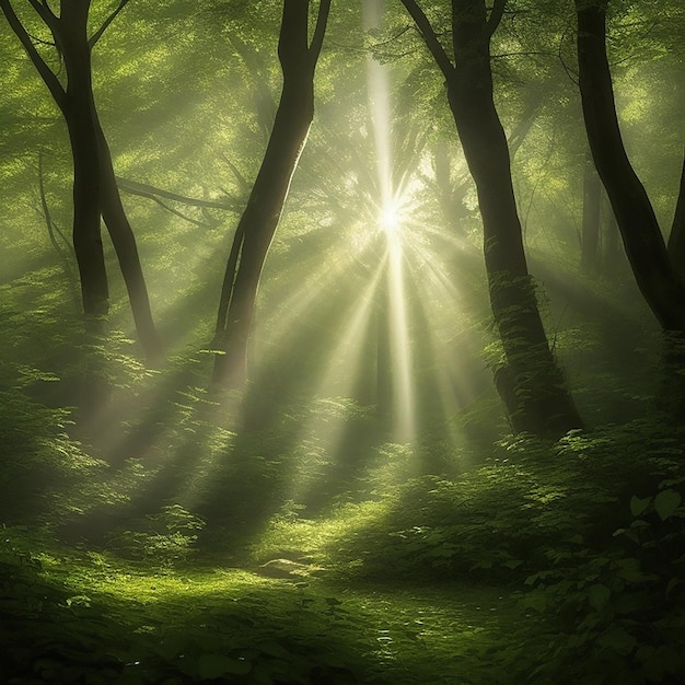 Il sole sorge sulla foresta HD 8K carta da parati Immagine fotografica