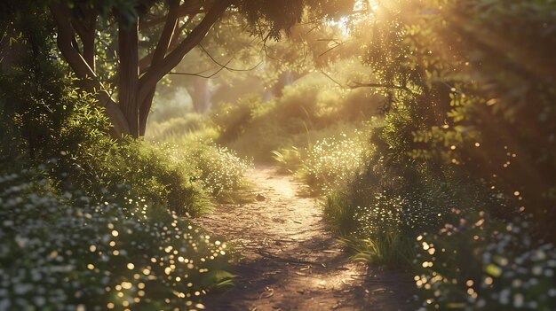 Il sole splende attraverso gli alberi in una bellissima foresta