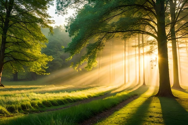 Il sole splende attraverso gli alberi