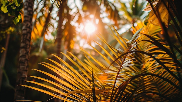 il sole splende attraverso i rami di una palma