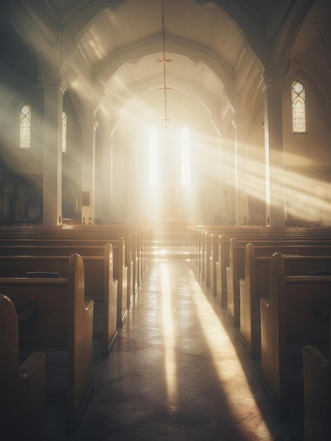 il sole splende attraverso una finestra della chiesa