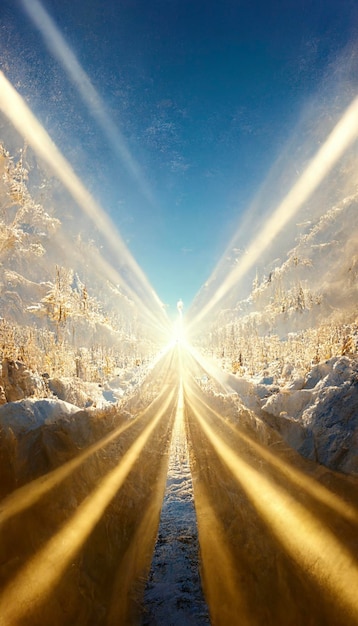 Il sole splende su una strada innevata generativa ai