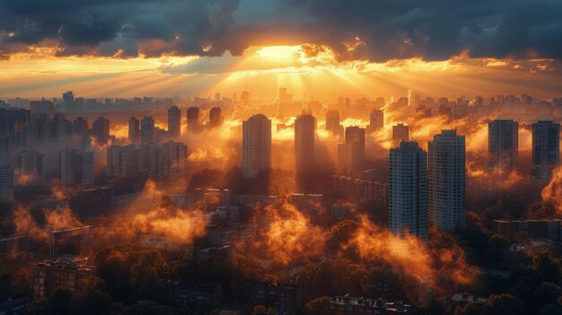 Il sole splende tra le nuvole sopra la città