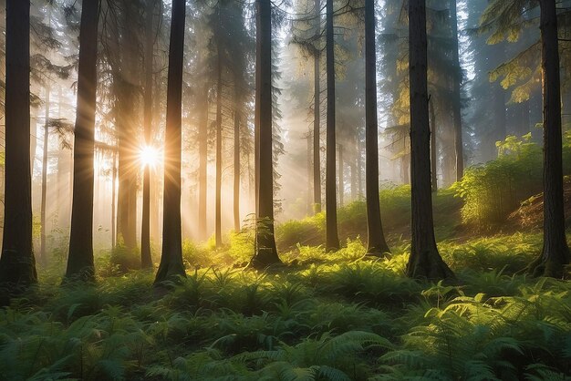 Il sole splendente nella foresta