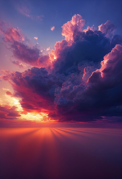 Il sole sta tramontando dietro un cielo pieno di nuvole generative ai