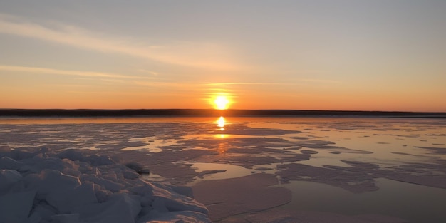 Il sole sta tramontando sul ghiaccio