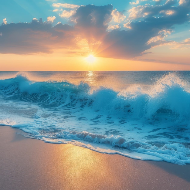 Il sole tramonta sull'oceano lanciando un caldo bagliore sulle onde