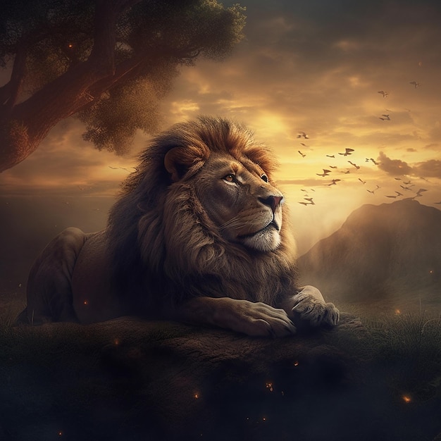 Il sonno del leone africano si è svegliato dalle immagini IA generativa