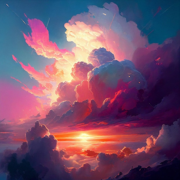 Il sorgere del sole sullo sfondo del cielo nuvoloso Vista dell'aeroplano dell'alba spettacolare sopra le nuvole Illustrazione dell'IA generativa