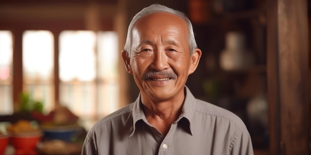 Il sorriso allegro di un saggio anziano gentiluomo asiatico