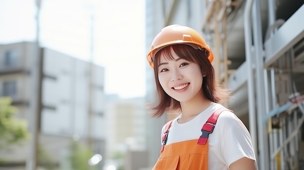 Il sorriso di una bellissima operaia giapponese