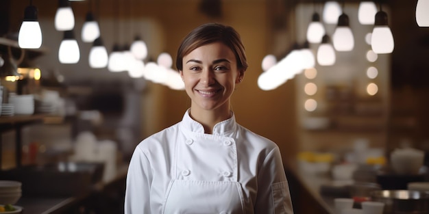 Il sorriso di una donna chef dedicata riflette l'amore per il mestiere