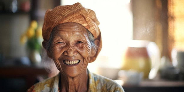Il sorriso di una vecchia donna parla di una vita arricchita da esperienze