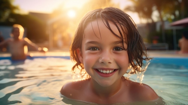 Il sorriso gioioso di una ragazzina vicino alla piscina