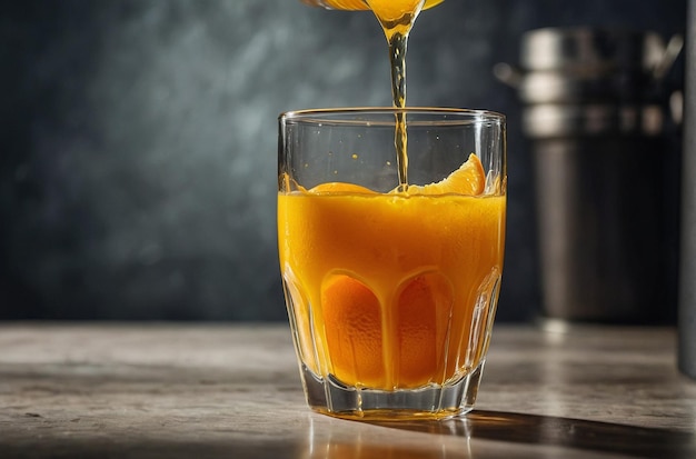 Il succo d'arancia che viene versato da una brocca