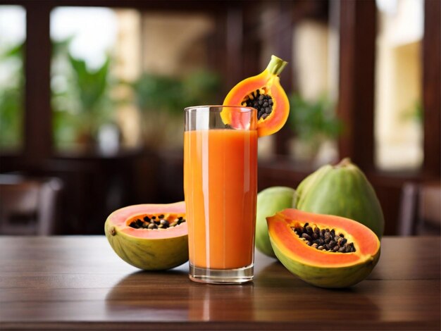 Il succo di papaya sul tavolo di un ristorante