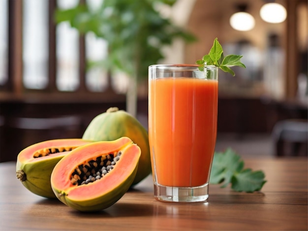 Il succo di papaya sul tavolo di un ristorante