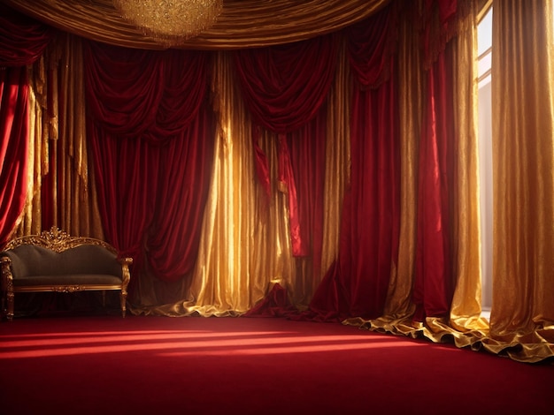 Il tappeto rosso con la sedia vuota del re nella sala reale