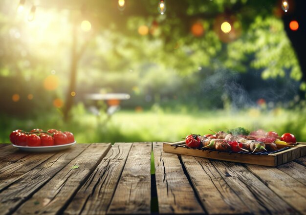 il tavolo per un barbecue all'aperto contiene del cibo