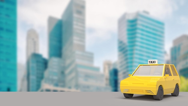 Il taxi giallo per il trasporto o il concetto di servizio rendering 3D