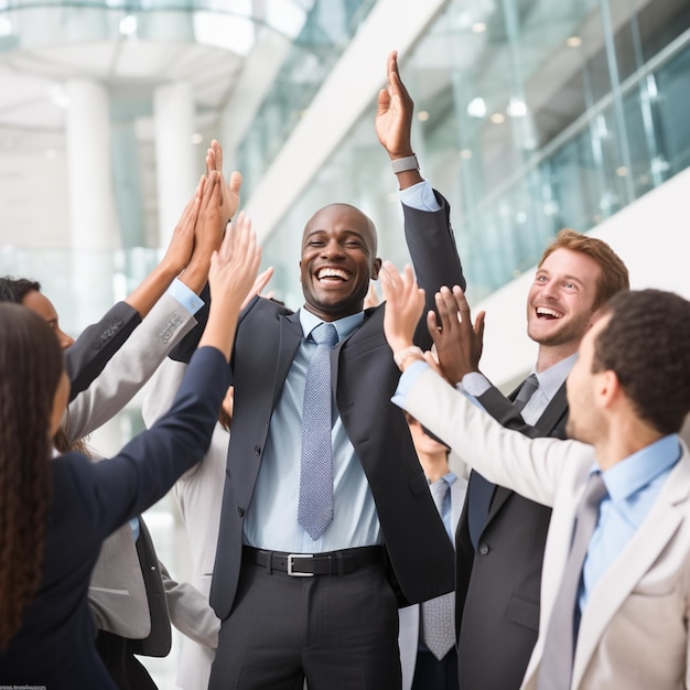 Il team aziendale aziendale che raggiunge il successo si diverte nella giornata di apprezzamento dei dipendenti