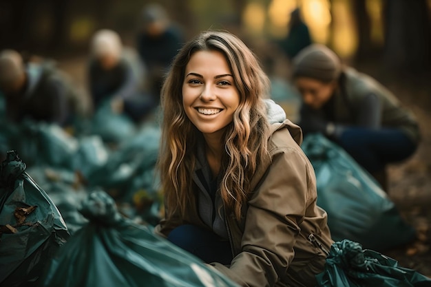 Il team di giovani e diversi volontari si diverte dal lavoro sociale di beneficenza all'aperto nella pulizia