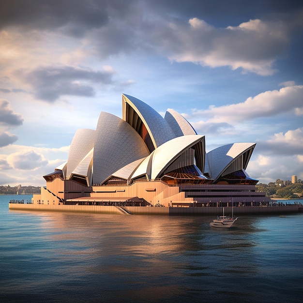 il teatro dell'opera di Sydney è visto attraverso un cielo nuvoloso
