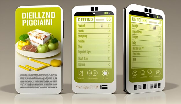 Il telefono cellulare con un mockup di schermo vuoto per le app dietetiche