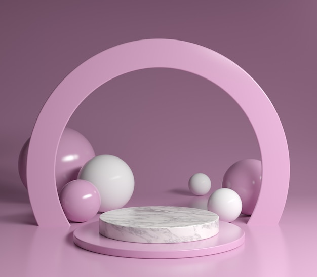 Il tema minimo rosa di marmo 3d del podio rende il fondo