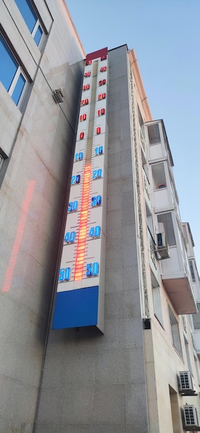 Il termometro sulla strada sul muro della casa mostra una temperatura di gradi celsius inverno freddo