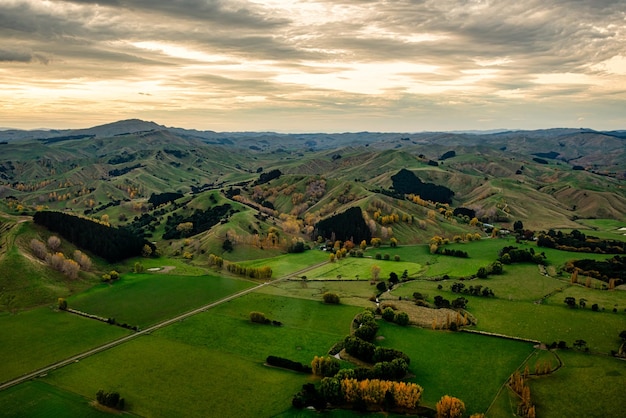 Il terreno agricolo del Wairarapa visto da un elicottero