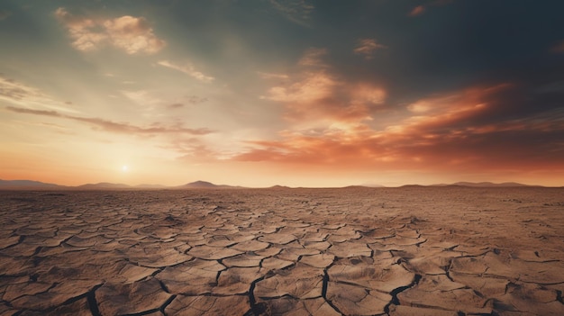 Il terreno fratturato di un lago asciutto nel deserto