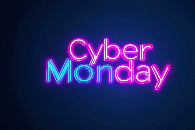 Foto il testo cyber monday in tonalità luminose su uno sfondo nero