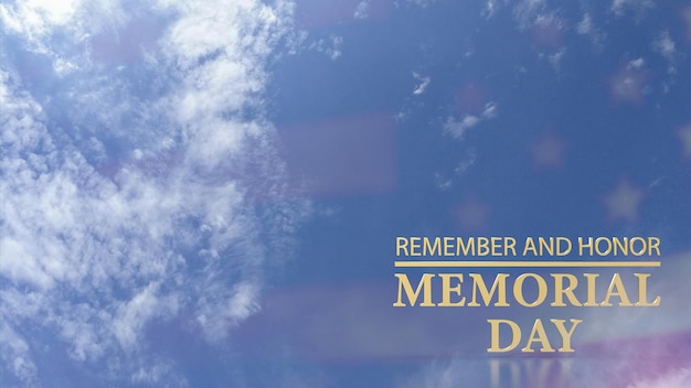 Il testo d'oro sulla bandiera degli Stati Uniti per il concetto del Memorial Day rendering 3D
