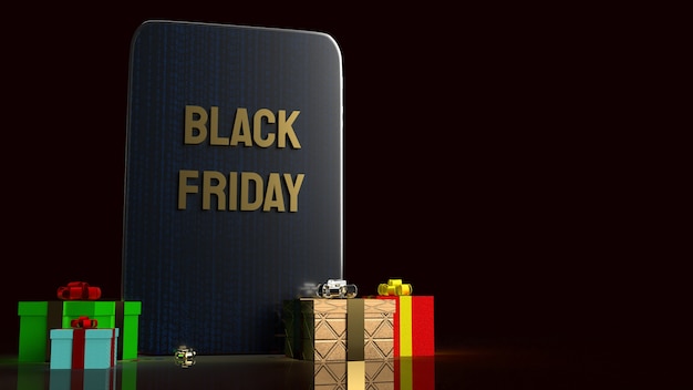 Il testo del Black Friday su tablet per lo shopping natalizio rendering 3d.