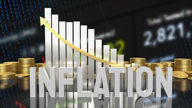 Il testo e il grafico dell'inflazione bianco per il rendering 3d del concetto di business