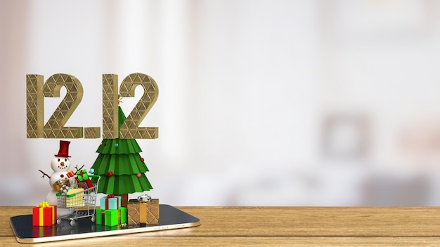 Il testo in oro 1212 e l'albero di Natale per il rendering 3d del concetto pubblicitario