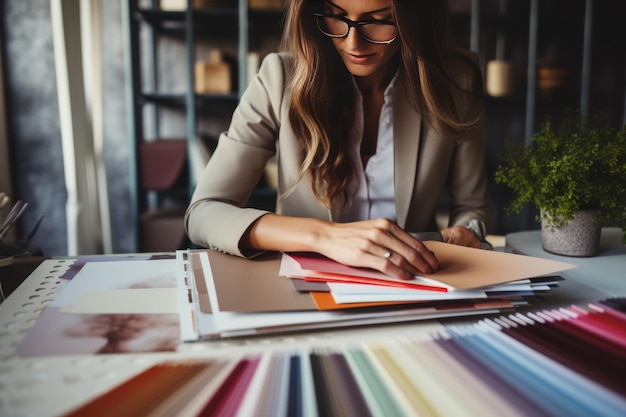 Il tocco artistico Una donna decoratrice d'interni e grafica e selezione dell'architetto R