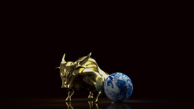 Il toro d'oro e il mondo per il concetto di business rendering 3d