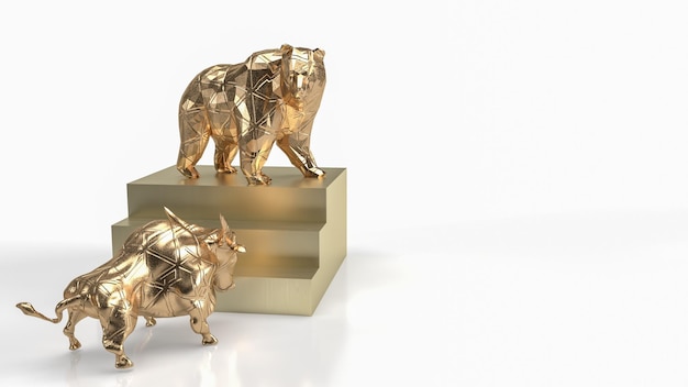 Il toro d'oro e l'orso sulle scale per il rendering 3d del concetto di business