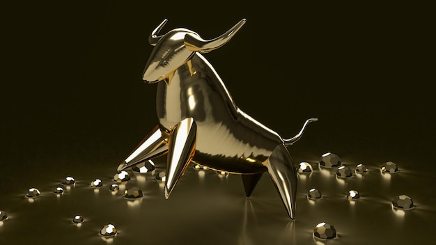 Il toro d'oro su sfondo nero per il rendering 3d del concetto di business