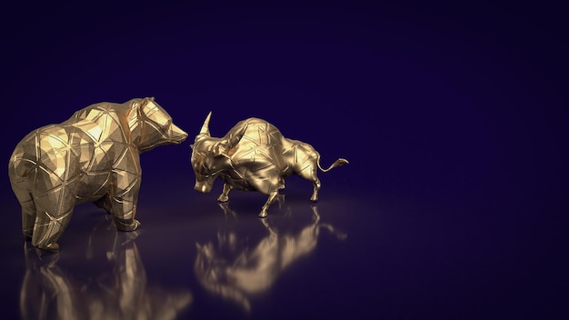 Il toro e l'orso d'oro per il rendering 3d del concetto di business