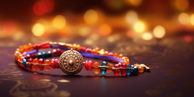 Il tradizionale braccialetto ornamentale o rakhi, il concetto del festival indiano di raksha bandhan